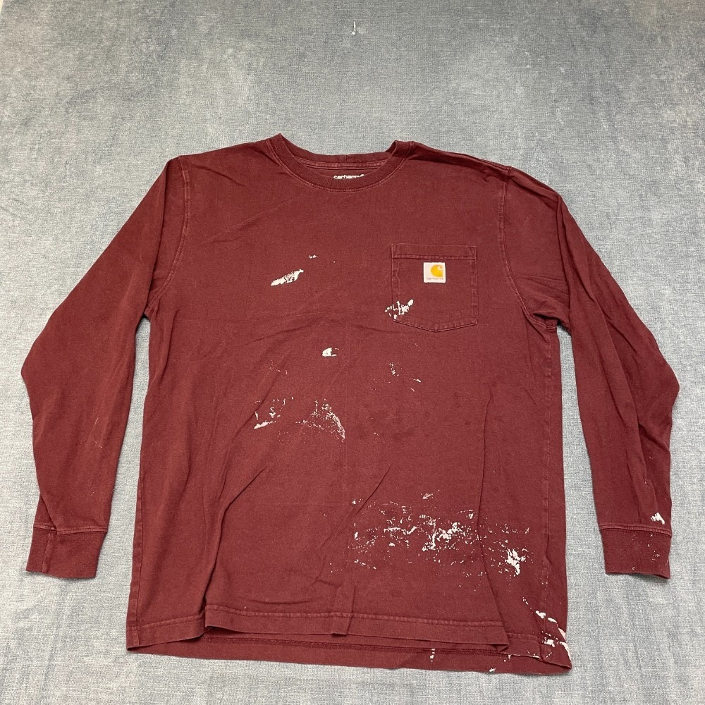 Carhartt Shirt Mens L Maroon Spellout Logo Crew Neck Workwear Streetwear Utility